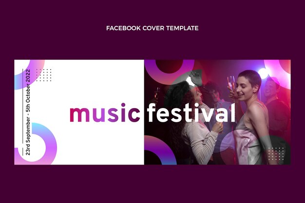 Portada de facebook del festival de música colorido degradado