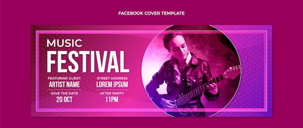 Vector gratuito portada de facebook del festival de música colorido degradado