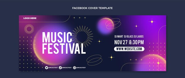 Portada de facebook del festival de música colorido degradado