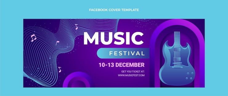 Vector gratuito portada de facebook del festival de música colorido degradado