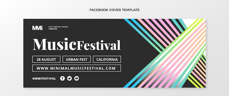 Vector gratuito portada de facebook del festival de música colorido degradado