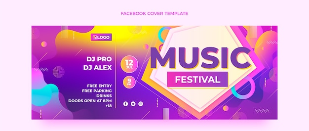 Portada de facebook del festival de música colorido degradado