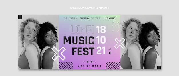 Vector gratuito portada de facebook del festival de música colorido degradado