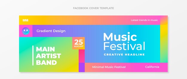 Portada de facebook del festival de música colorido degradado