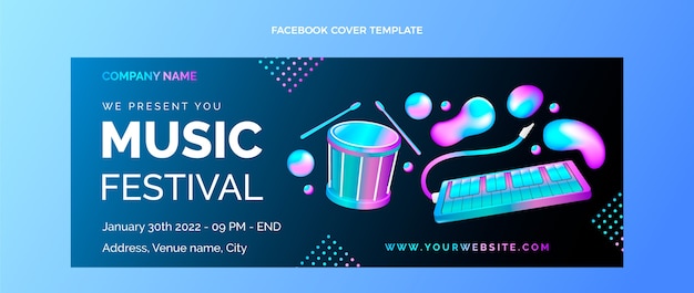 Vector gratuito portada de facebook del festival de música colorido degradado