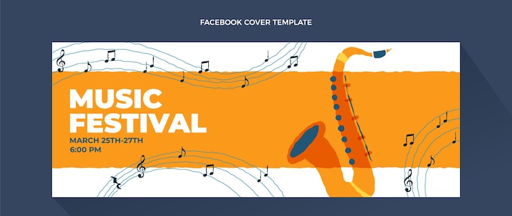 Vector gratuito portada de facebook del festival de música de diseño plano