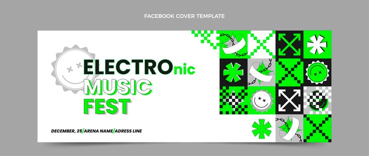 Vector gratuito portada de facebook del festival de música de mosaico de diseño plano