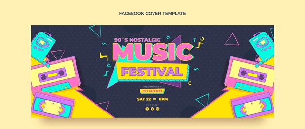 Portada de facebook del festival de música nostálgica de los 90 de estilo plano