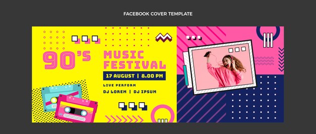 Portada de facebook del festival de música nostálgica plana de los 90