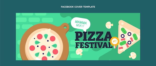 Vector gratuito portada de facebook del festival de pizza de diseño plano