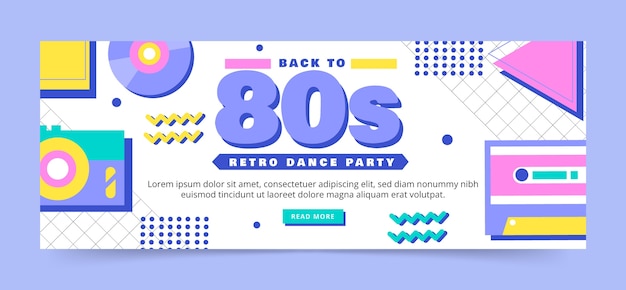 Vector gratuito portada de facebook de fiesta de los 80 dibujada a mano