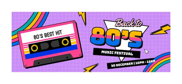 Vector gratuito portada de facebook de fiesta de los 80 de diseño plano