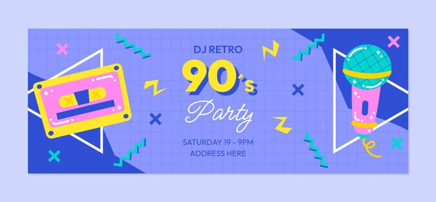 Portada de facebook de fiesta de los 90 dibujada a mano con micrófono