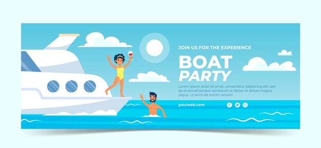 Portada de facebook de fiesta en barco de diseño plano