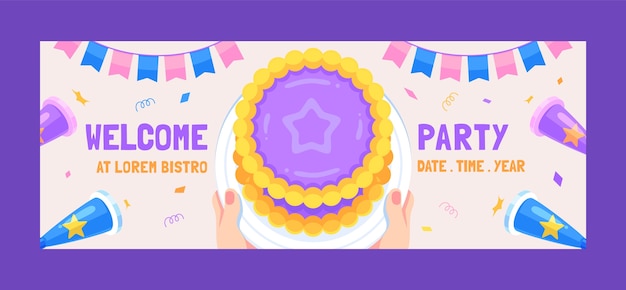 Portada de facebook de fiesta de bienvenida dibujada a mano