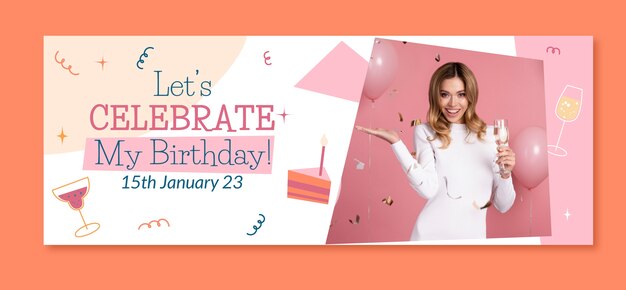 Portada de facebook de fiesta de cumpleaños dibujada a mano