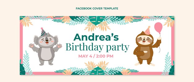Portada de facebook de la fiesta de cumpleaños de la selva dibujada a mano