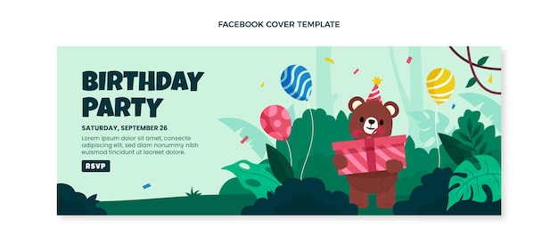 Portada de facebook de la fiesta de cumpleaños de la selva dibujada a mano