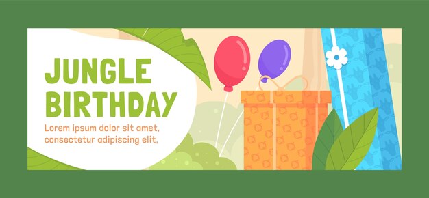 Portada de facebook de la fiesta de cumpleaños de la selva dibujada a mano