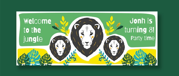 Portada de facebook de fiesta de cumpleaños de selva de dibujos animados dibujados a mano