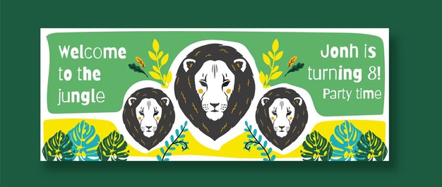 Portada de facebook de fiesta de cumpleaños de selva de dibujos animados dibujados a mano