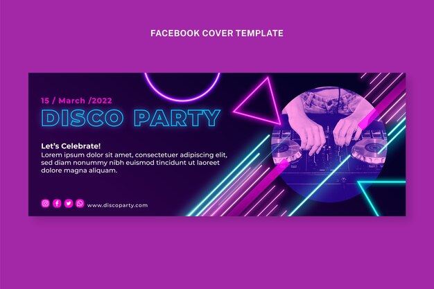 Portada de facebook de fiesta disco de neón realista