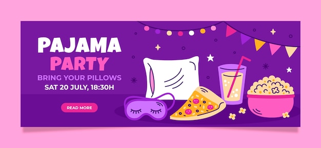 Portada de facebook de fiesta de pijamas dibujada a mano