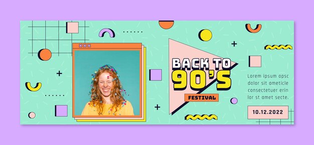 Portada de facebook de fiesta retro de los 90 de diseño plano
