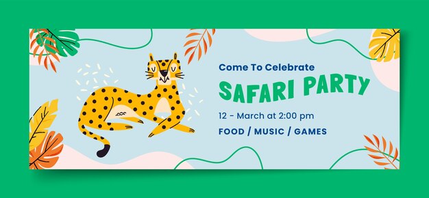 Portada de facebook de fiesta safari dibujada a mano