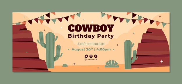 Portada de facebook de fiesta vaquera de diseño plano