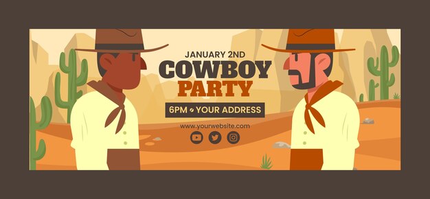 Portada de facebook de fiesta vaquera de diseño plano