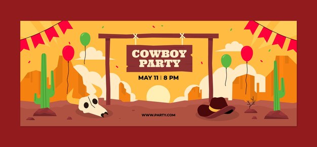 Portada de facebook de fiesta vaquera de diseño plano