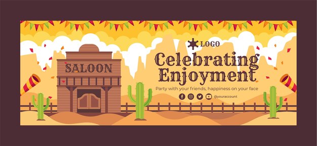 Portada de facebook de fiesta vaquera de diseño plano