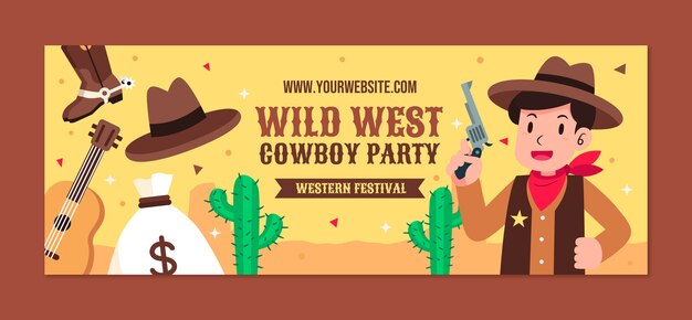 Portada de facebook de fiesta vaquera de diseño plano