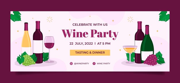 Portada de facebook de fiesta de vino dibujada a mano