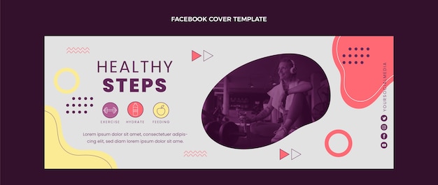 Portada de facebook de fitness de diseño plano