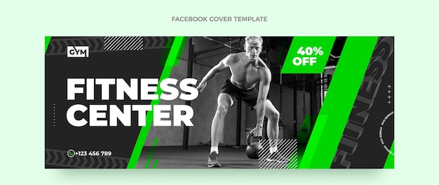 Portada de facebook de fitness de diseño plano