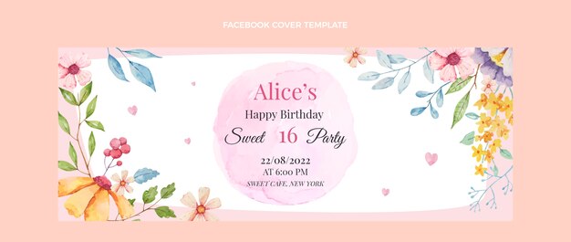 Portada de facebook floral dulce 16 de acuarela