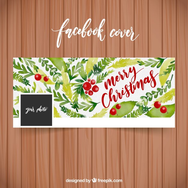 Portada de facebook con flores navideñas en acuarela