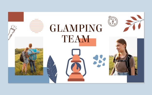 Vector gratuito portada de facebook de glamping de diseño plano dibujado a mano