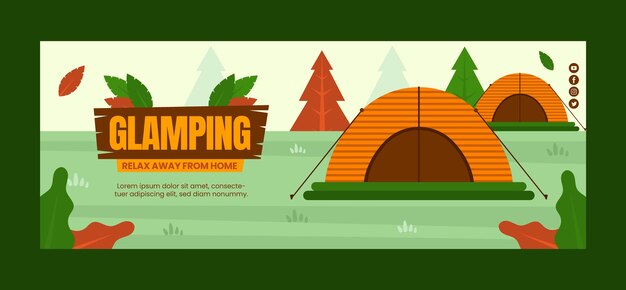 Portada de facebook glamping de diseño plano