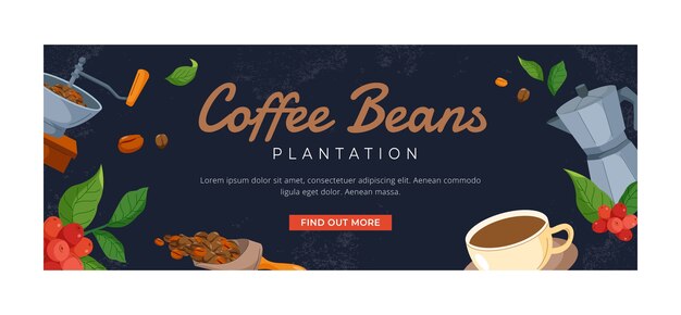 Portada de facebook de granos de café dibujados a mano
