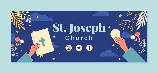 Portada de facebook de iglesia de diseño plano