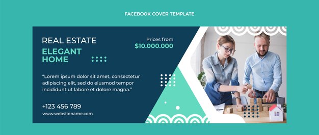 Portada de facebook de inmobiliaria abstracta de diseño plano