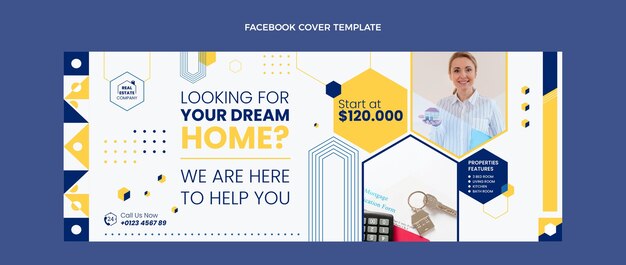 Portada de facebook de inmobiliaria geométrica abstracta plana