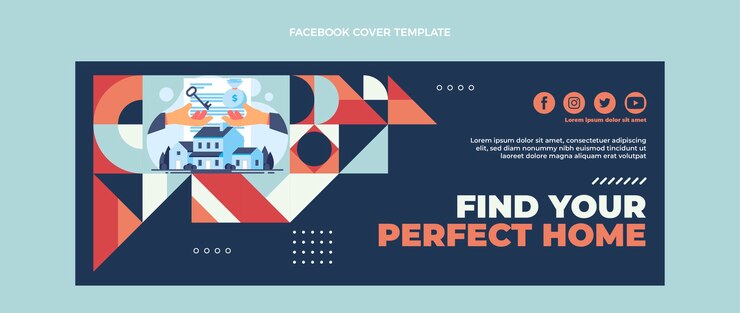 Vector gratuito portada de facebook de inmobiliaria geométrica abstracta