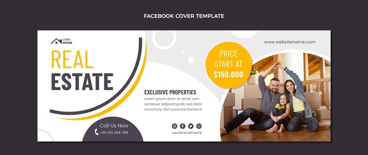 Vector gratuito portada de facebook de inmobiliaria geométrica de diseño plano