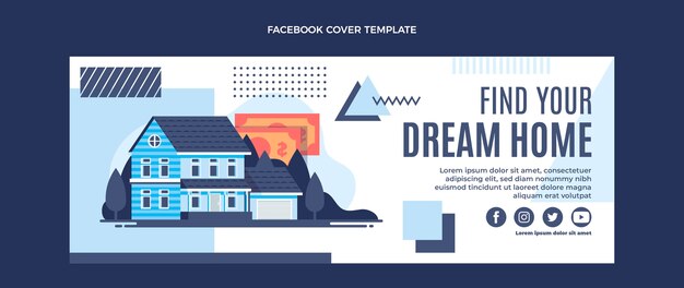 Portada de facebook de inmobiliaria geométrica de diseño plano