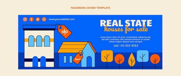 Portada de facebook de inmobiliaria geométrica de diseño plano