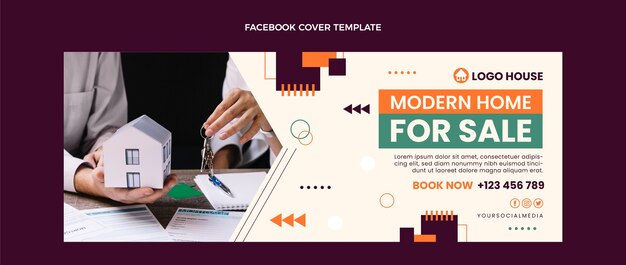 Portada de facebook de inmobiliaria geométrica de diseño plano